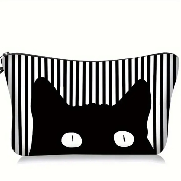 Black cat striped makeup bag - Picture 4 of 4